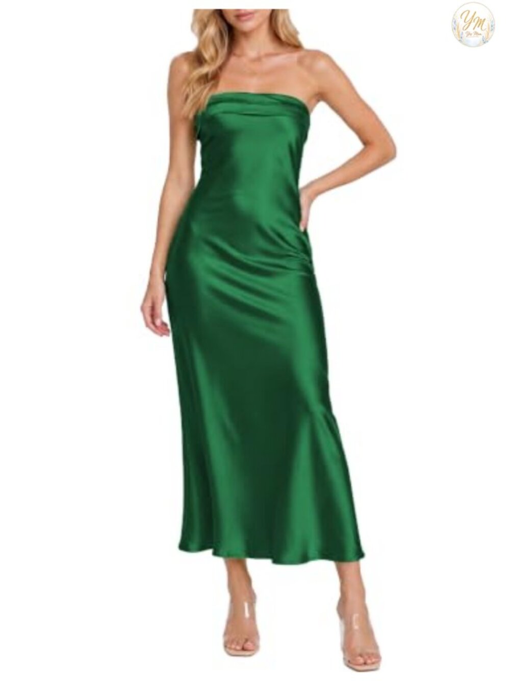 Satin Strapless Backless Maxi Dress Formal Wedding Guest